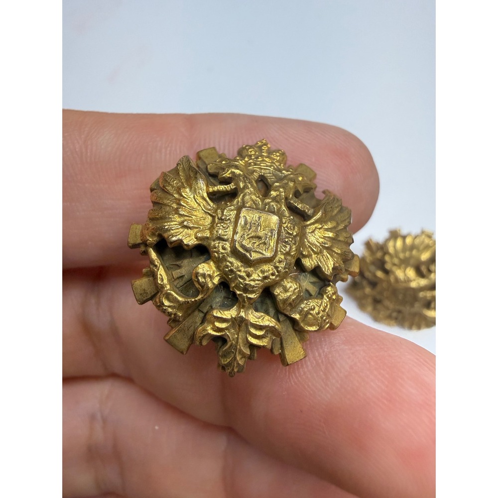 Coro Gold Tone Double Headed Eagle Crest Screw Back Earrings Heraldic Motif